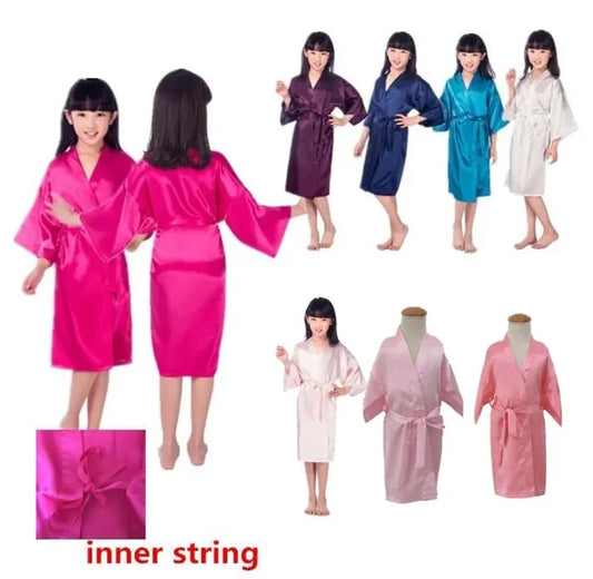Girls Silky Satin Kimono Robe – Wedding, Spa & Birthday