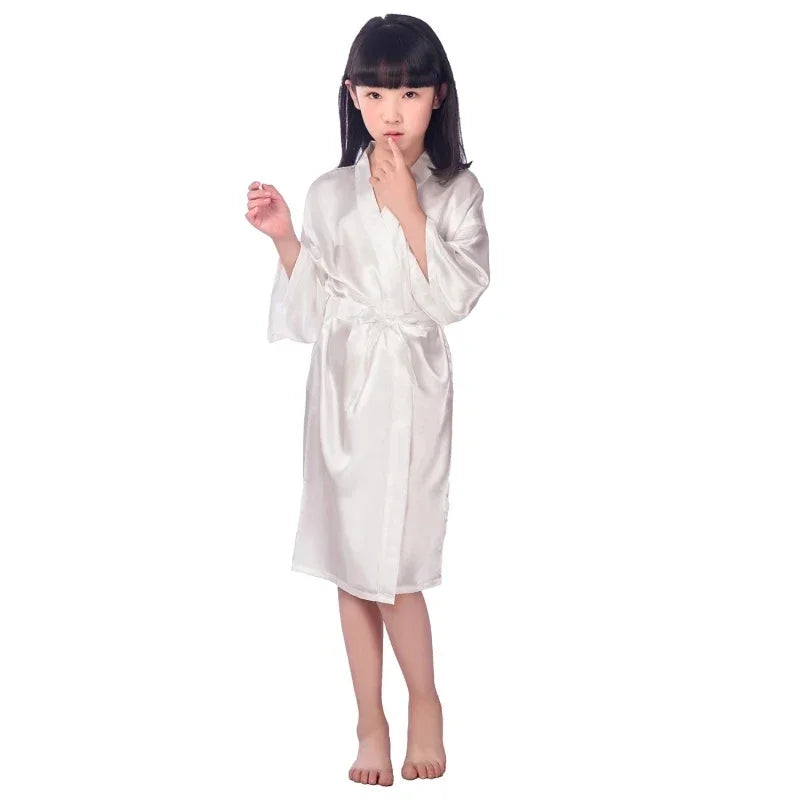 Girls Silky Satin Kimono Robe – Wedding, Spa & Birthday
