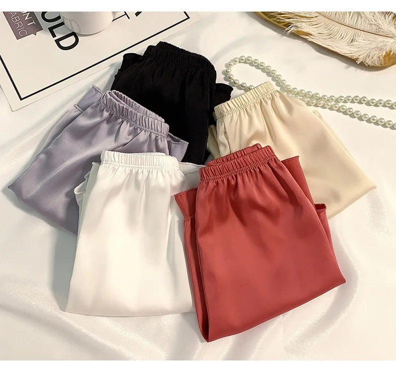 Women's Summer Ice Silk Pajama Shorts - Plus Size Satin Sleepwear Bottoms