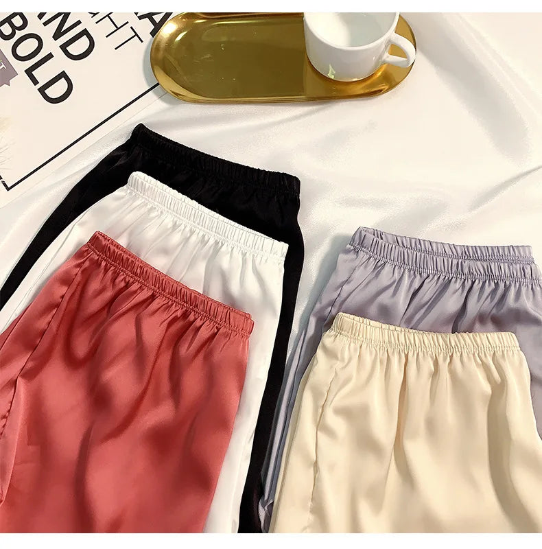 Women's Summer Ice Silk Pajama Shorts - Plus Size Satin Sleepwear Bottoms