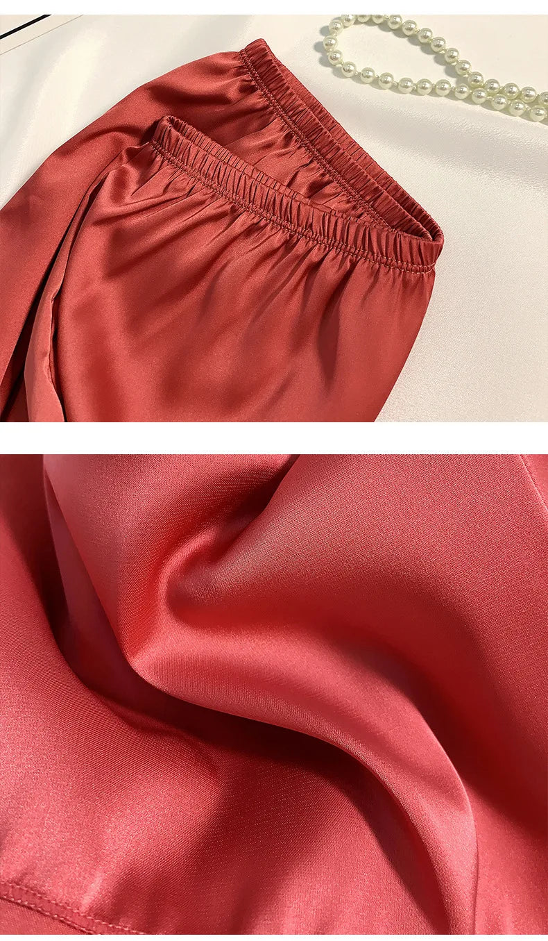 Women's Summer Ice Silk Pajama Shorts - Plus Size Satin Sleepwear Bottoms