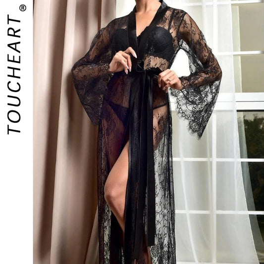 Toucheart Luxury Plus Size Sheer Lace Elegance Gown & Robe