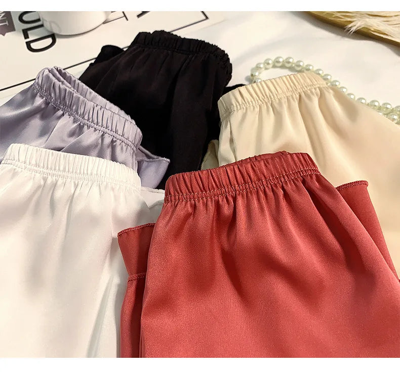 Women's Summer Ice Silk Pajama Shorts - Plus Size Satin Sleepwear Bottoms