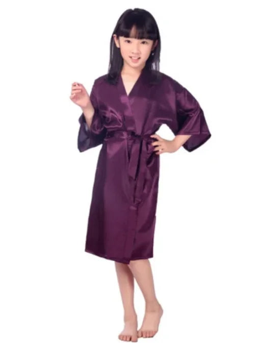 Girls Silky Satin Kimono Robe – Wedding, Spa & Birthday