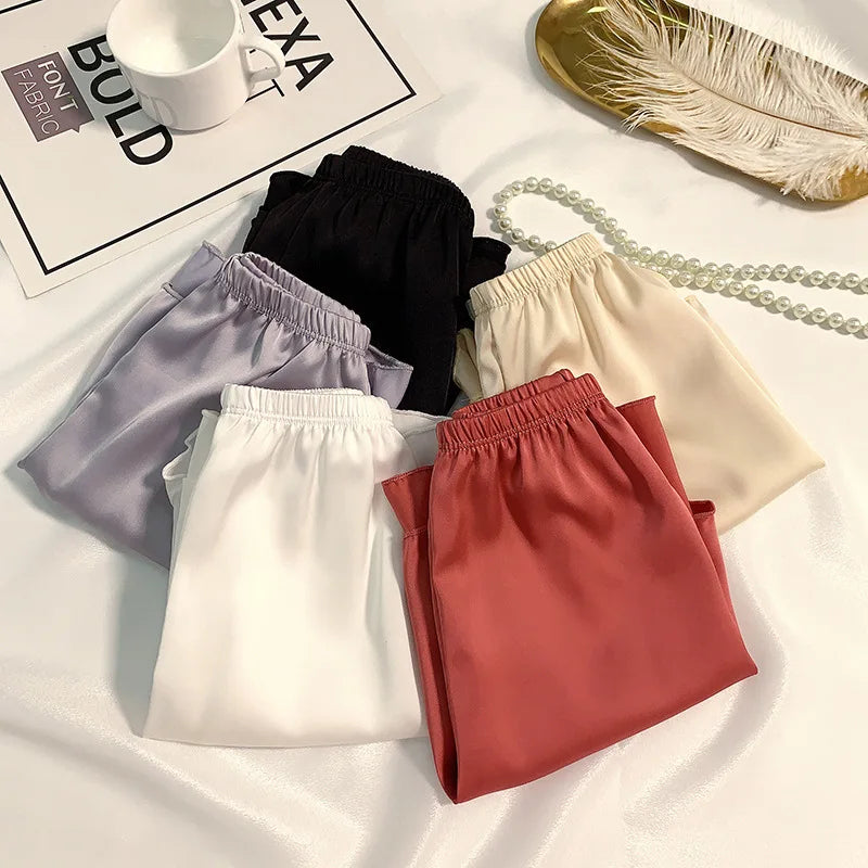 Women's Summer Ice Silk Pajama Shorts - Plus Size Satin Sleepwear Bottoms