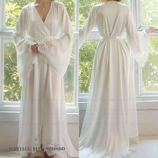 Plus Size Lace Bridal Robe & Silk Nightgown – One Size Fits All