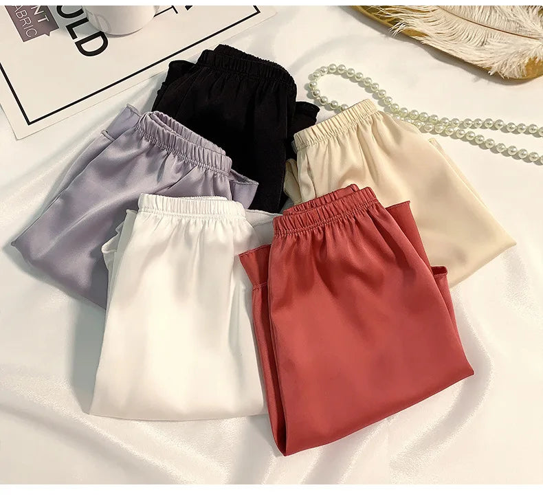 Women's Summer Ice Silk Pajama Shorts - Plus Size Satin Sleepwear Bottoms