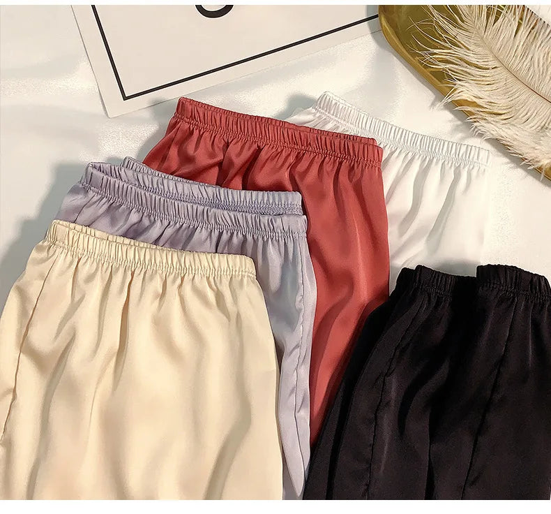 Women's Summer Ice Silk Pajama Shorts - Plus Size Satin Sleepwear Bottoms